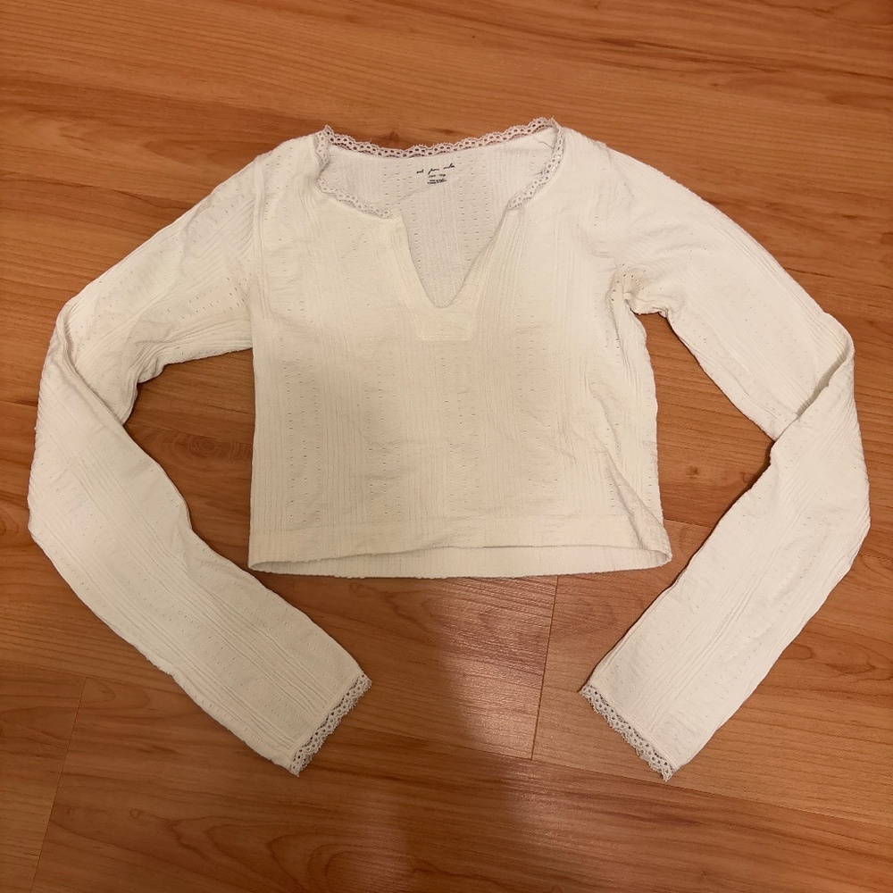 UO Out from Under “Go for Gold” seamless pointelle white long sleeve crop top